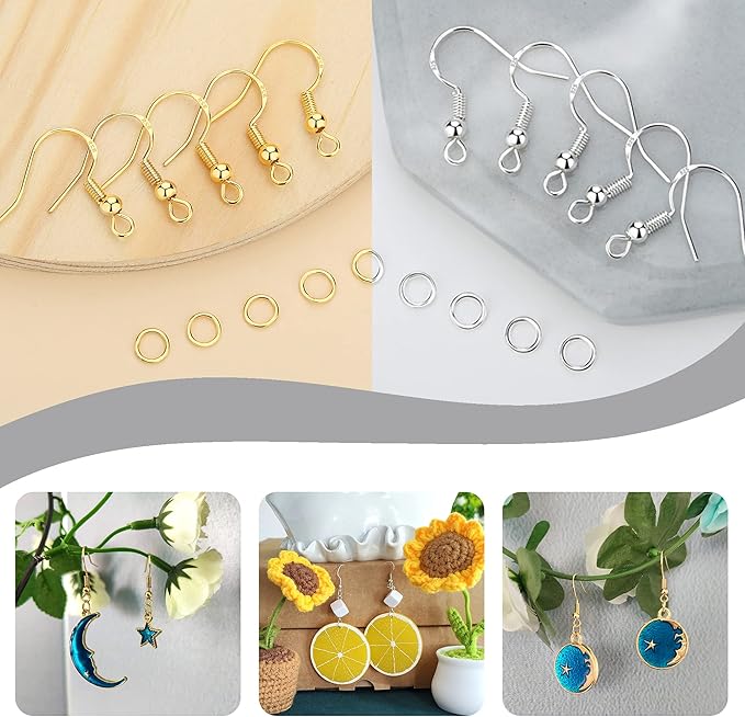 MAIBAOTA Earring Hooks for Jewelry Making, 602 Pcs Earring Making Supplies, 925 Silver and Gold Plated Earring Making Kit, Earring Findings, Jump Ring, Earring Back, DIY Jewelry Making