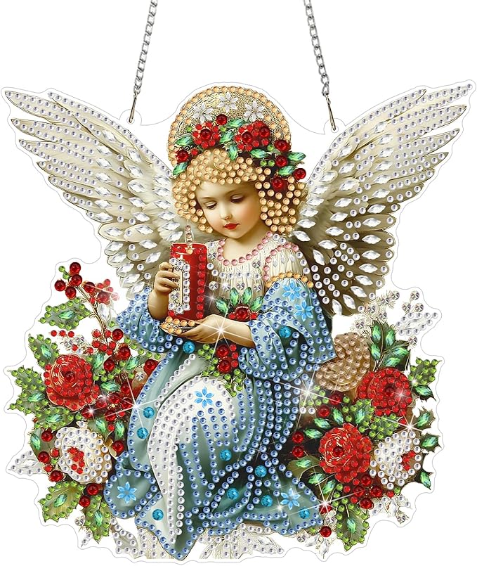 DOMROM Girl Diamond Art Hanging Kits for Adults Beginners, Special Shaped Crystal Diamond Painting Girl Pendant, DIY Diamond Art Suncatchers Christmas for Home Garden Wall Decor Gift