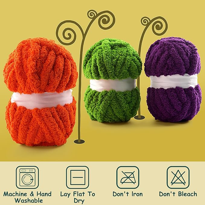 8 Pcs Chunky Yarn for Hand Knitting - Chunky Chenille Yarn for Crocheting - Fluffy Yarn for Crochet - Jumbo Yarn for Hand Knitting 25 yds 7.7 oz of Super Bulky Yarn (Light Purple)