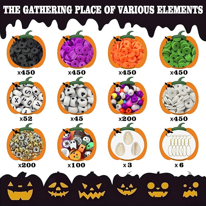 WANSPOORTS 3200+pcs Halloween Polymer Clay Beads Charms Friendship Bracelet Necklace Earring Jewelry Making kit, Accessories for Arts Crafts DIY Gifts for Women Girls (Halloween (3200+Pcs))