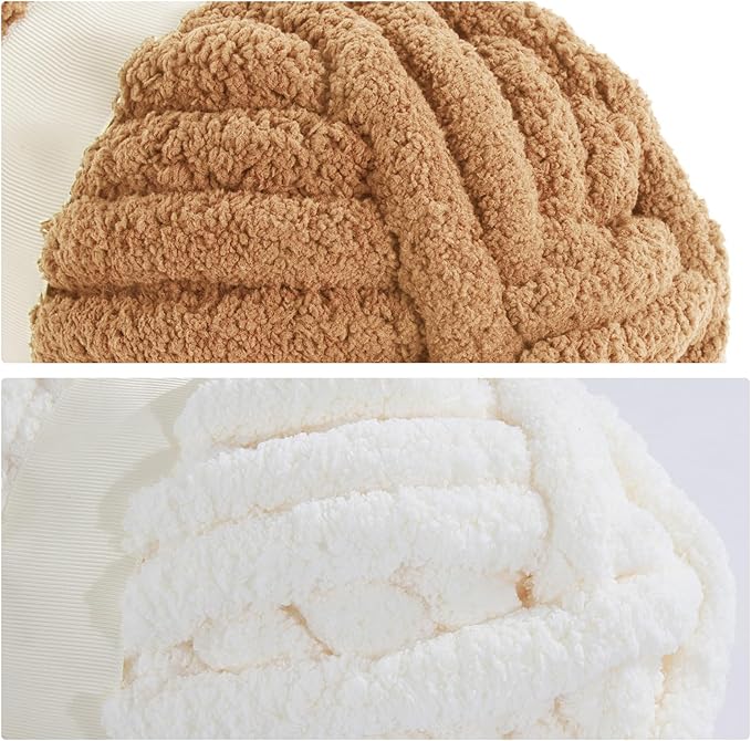 MABOZOO Assorted Chunky Yarn for Crocheting 8 Pack,Fluffy Jumbo Chenille Yarn,Soft Plush Yarn Bulky,Giant Thick Fuzzy Yarn for Hand or Arm Knitting,Khaki & Coffee(31.7 yds,8 oz Each Skein)