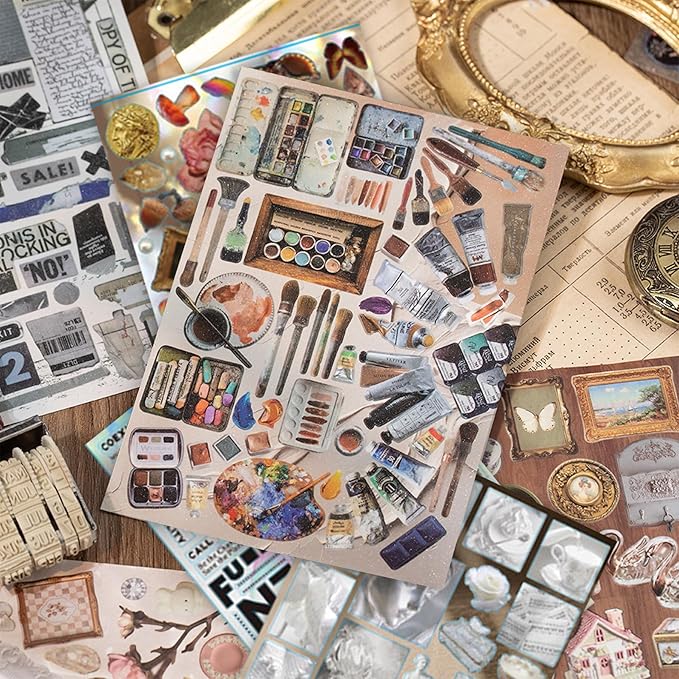 1600+ Pcs Vintage Sticker Books for Scrapbook Supplies & Junk Journal Supplies - Retro Y2K Stickers (Glossy/Matte/Textured) | Ephemera, Journal Supplies, Craft Embellishments