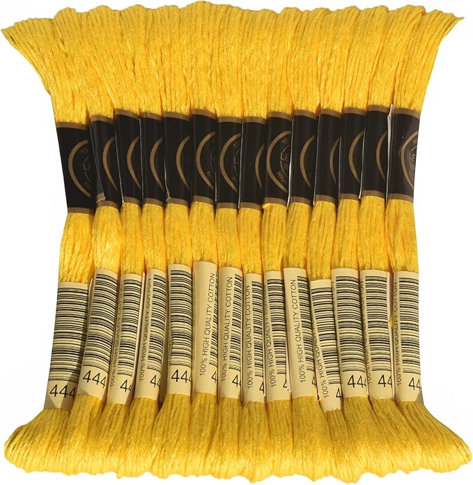 LE PAON Embroidery Floss, 14-Pack Six Strands 100% Long Staple Cotton Embroidery Thread, 8.7-Yard，Color Number：444, Dark Lemon