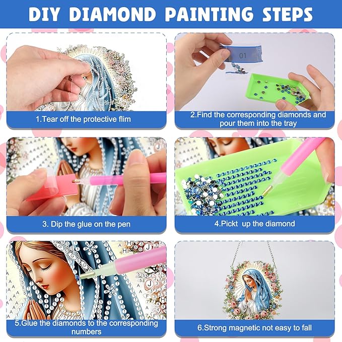 NAIMOER Diamond Art Hanging Kits for Adults Religious Virgin Mary 5D Special Shaped Rhinestone, DIY Acrylic Diamond Art Painting Window Pendants Home Garden Wall Hanging Ornament Kits, Double Sided