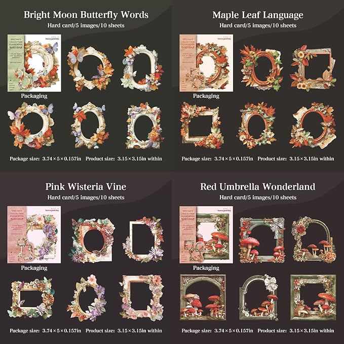 60 Pieces Vintage Hollowed Relief Botanical Specimen Frame Scrapbook Stickers, 6 Pack Aesthetic Background Window Frames Decorative Stickers for Scrapbooking Planner Junk Journal Supplies Collage