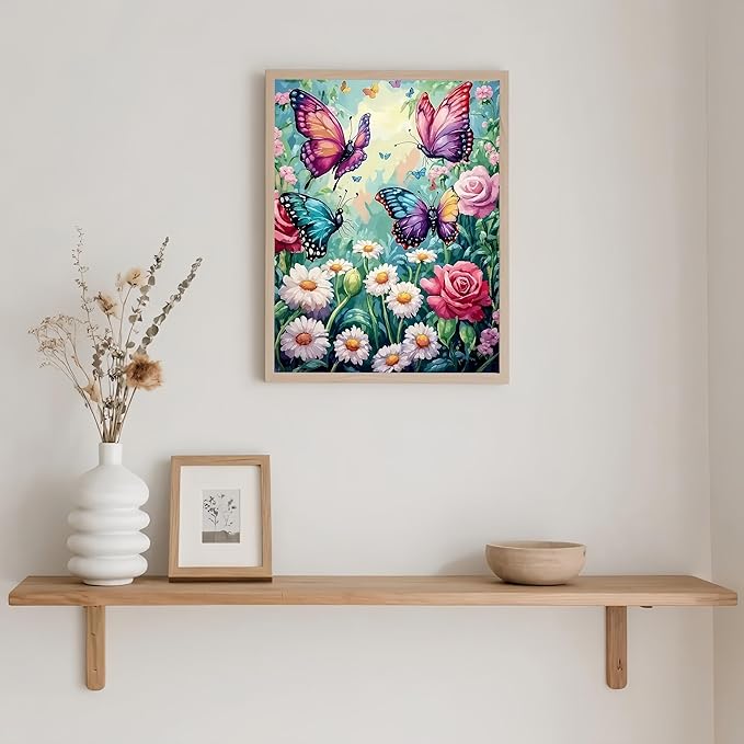 Diamond Art Kits for Adults Flower Butterfly, DIY 5D Diamond Painting Kit for Beginners Spring, Full Round Drill Gem Art Dots for Adults, Diamond Dots Paintings Crafts Home Wall Decor 12X16 Inch