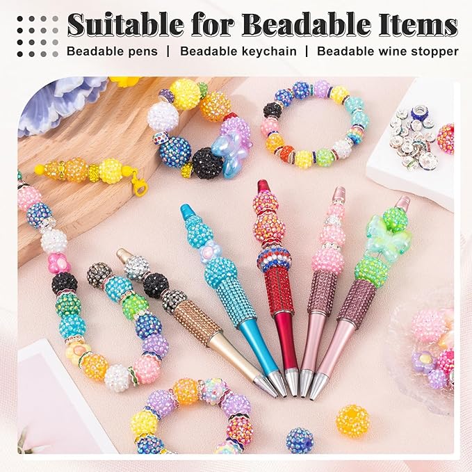 202 PCS HUISUYTON Rhinestone Beads for Jewelry Making, Included 70 Pcs Rhinestone Bead and 132 Pcs Spacer Bead, Sparkly Crystal Clay Beads for Bracelet Baseball Necklace Earring Crafting