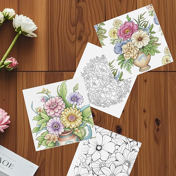 ZHIJIANHZ Adult Coloring Book for Women with Floral and Butterfly Designs,6.7x6.7 Inch 30 Pages for Relaxation and Stress Relief, Beautiful Flowers and Garden Scenes for Anxiety Relief