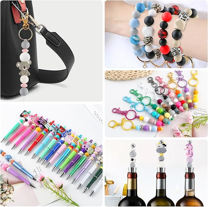 160Pcs 12mm Silicone Beads for Keychain Making Bracelet Necklace, Bulk Round Silicone Beads for Pens(Light Gray)