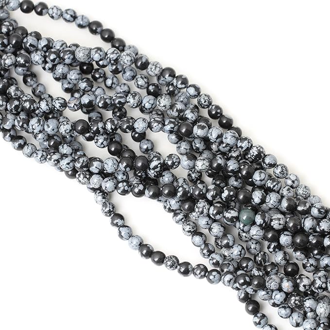cheavian 60pcs 6mm natural black snowflake obsidian gemstone round loose beads stone beads for jewelry making diy findings 1 strand 15"