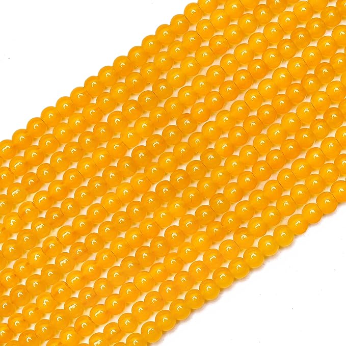 400PCs 4mm Yellow Jade Glass Beads Bulk, Round Smooth Hole Glass Crystal Beads for Jewelry Making, DIY Bracelets, Necklaces, Bag Charms, Keychains and Craft Projects