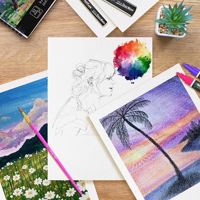 CHALKY CROWN - Watercolor Paper Pad - Water Color Paper Sketch Book - Water Color Paper for Artists, White - Pack of 3 (5.5x8.5) - (96 Sheets)