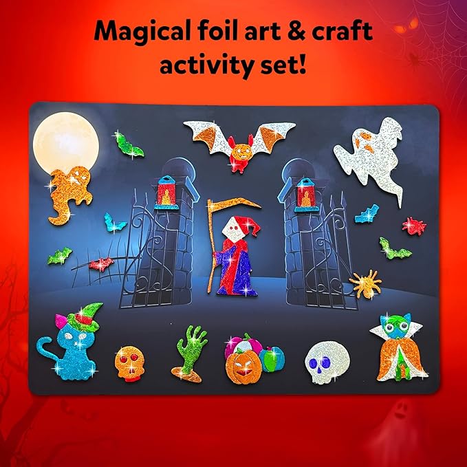 skillmatics foil fun - halloween, no mess art for kids, craft kits, diy creative party activity, trick or treat, gifts for girls & boys ages 4, 5, 6, 7, 8, 9