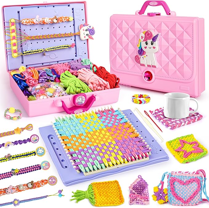 nicella multi-functional 400+ pcs friendship bracelet making kit for girls,weaving loom kit toys, craft kits for kids,age 6-12 year old girls gifts ideas, bracelet & coaster & bag weaving making kit