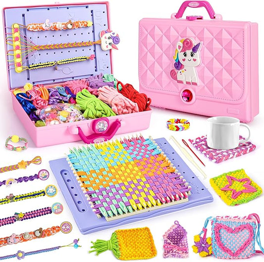 nicella multi-functional 400+ pcs friendship bracelet making kit for girls,weaving loom kit toys, craft kits for kids,age 6-12 year old girls gifts ideas, bracelet & coaster & bag weaving making kit
