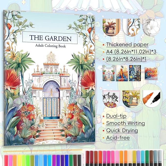 Adult Coloring Books for Women Relaxation, 4Pcs Mindfulness Coloring Books for Women with 36 Colors Markers, 36 Dual Tip Colors Markers(Brush and Fine Point), Anxiety Relief Mindfulness Gift