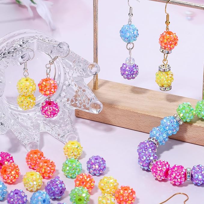 novani 240pcs 10mm Round Rhinestone Beads for Jewelry Making, Resin & Clay Material, Candy Colors, Disco Ball Style, DIY Crafting