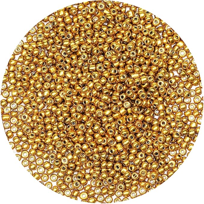 Bala&Fillic Golden Color 4mm Seed Beads About 1200pcs/100Grams in Bag, 6/0 Glass Craft Beads for Making Bracelet and Necklace (Golden)
