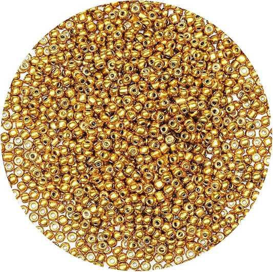 Bala&Fillic Golden Color 4mm Seed Beads About 1200pcs/100Grams in Bag, 6/0 Glass Craft Beads for Making Bracelet and Necklace (Golden)