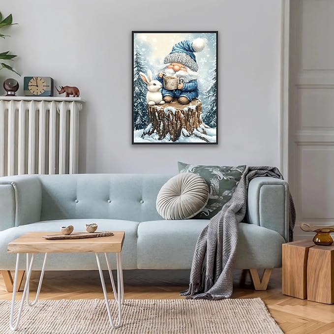 DIYDECORFUN Gnome Diamond Art Kits for Adults,5D Diamond Art Painting for Beginner,Full Round Drills Winter Forest Painting with Diamonds,DIY Crafts Rabbit Gem Art for Wall Decor 12 X 16 in