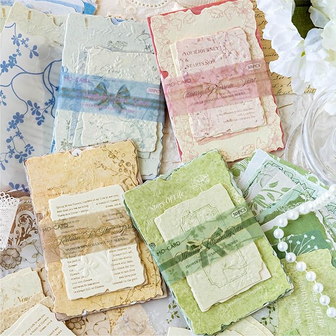 120PCS Vintage Scrapbook Paper Textured Journaling Scrapbooking Supplies Kit Retro Decorative Craft Paper Assorted for Bullet Junk Journals Card Making Craft DIY, Flower Branch Language Series