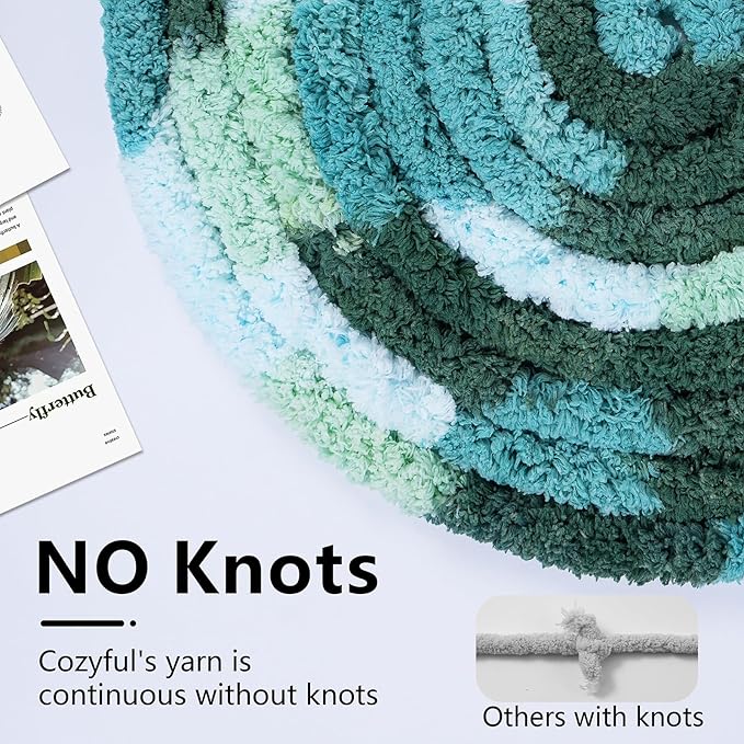 Chunky Yarn for Hand Knitting - #10 Chunky Chenille Blanket Yarn, Jumbo Big Thick Chunky Yarns for Crocheting, Tie Dye Bulky Knit Yarns, 8 Skein (25 yds 8 oz Each Skein), Forest&Teal&Sky&Mint