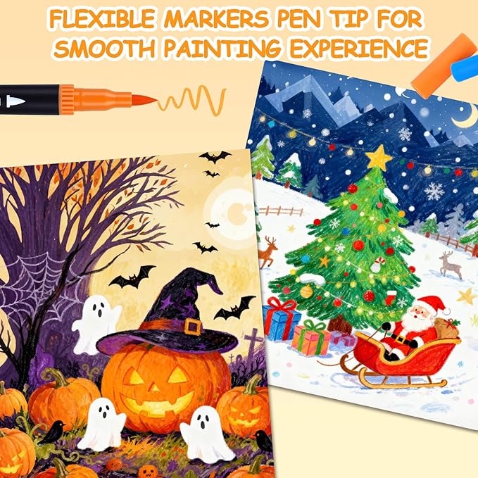 MIN CI Markers for Adult Coloring Books No Bleeding, 24 Colors Dual Markers Water-based, Dual Tip with Fine Tip and Brush Tip Pens for Calligraphy, Art Supplies Marker Kit for Drawing Art DIY Crafts