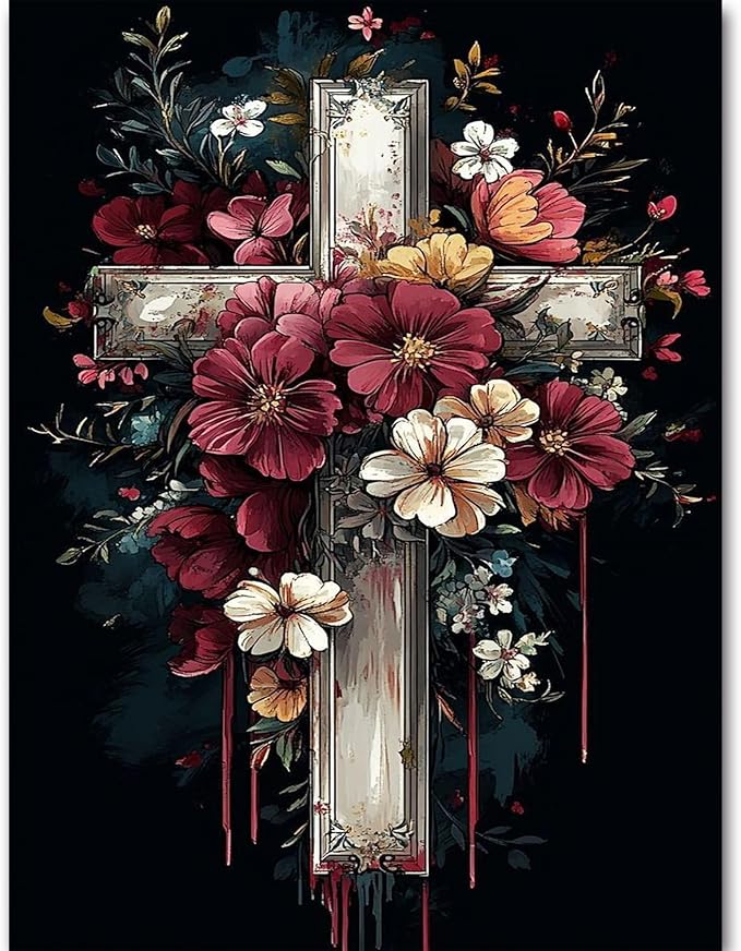 igoodom Cross Diamond Art Kits for Adults, Christian Diamond Painting Kit, Full Drill Round Religious Diamond Art Kits, DIY Gem Art and Crafts for Home Wall Decor Gift 12x16inch
