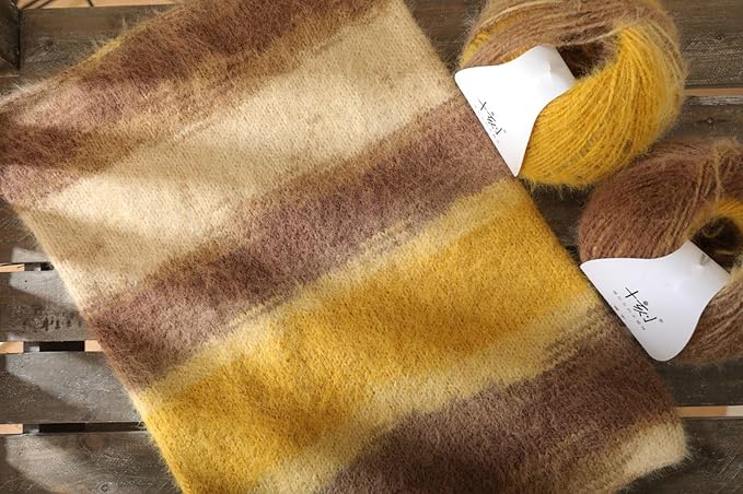Snowbaby Wool Acrylic Blend Long Pile Yarn,(Worsted) Luxurious Fuzzy Multicolor Gradient Yarn for Knitting and Crocheting Hat Scarf Sweater, 2 * 3.52oz/100g 207yds(56-Warm Autumn Sun)