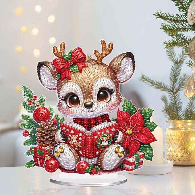 Christmas Diamond Painting Kits Tabletop decoration, DIY Reindeer, 5D Diamond Art Home Ornament By Number Mosaic Arts Crafts For Home Office acrylic Tabletop Decor for Xmas Home Decor, New Year Gift