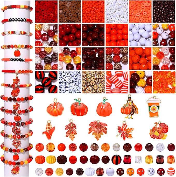 2800PCS+ Fall Charms for Jewelry Making, Thanksgiving Turkey Pumpkin Maple Leaf Enamel Charms, Polymer Clay Rhinestone Spacer Loose Beads for DIY Bracelet Necklace Earrings Crafts