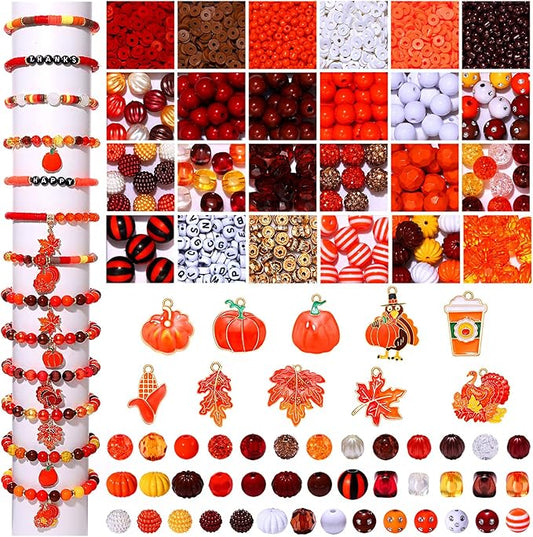2800PCS+ Fall Charms for Jewelry Making, Thanksgiving Turkey Pumpkin Maple Leaf Enamel Charms, Polymer Clay Rhinestone Spacer Loose Beads for DIY Bracelet Necklace Earrings Crafts