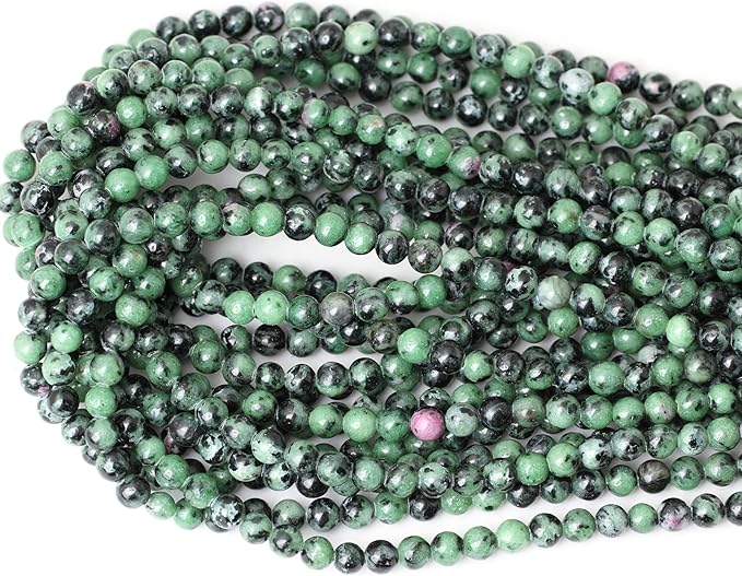 60PCS 6mm Natural Ruby Zoisite Jasper Gemstone Round Loose Beads for Jewelry Making 1 Strand 15"