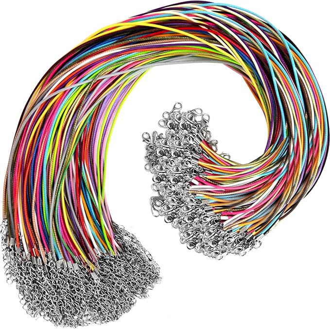 100Pcs Leather Necklace Cord with Clasps, Rope Necklace String, 25Color Necklace Cords for Pendants, 19.7" Premium Necklace Chains for Jewelry Making Supplies, 1.5mm Waxed Necklace Bracelet Cord DHOOZ