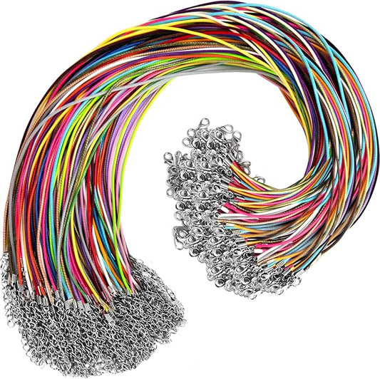100Pcs Leather Necklace Cord with Clasps, Rope Necklace String, 25Color Necklace Cords for Pendants, 19.7" Premium Necklace Chains for Jewelry Making Supplies, 1.5mm Waxed Necklace Bracelet Cord DHOOZ