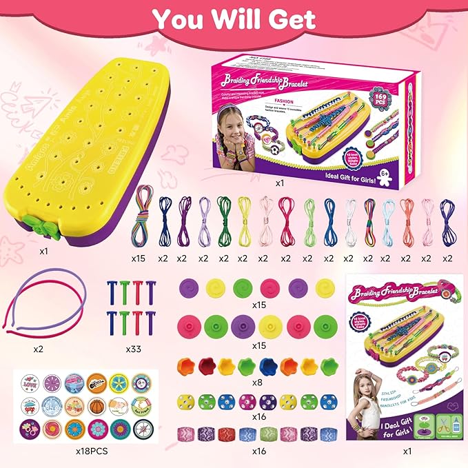 suu66 friendship bracelet making kit for kids girls 6-12 years old - diy craft kit for bracelets, headbands, keychains, creative birthday gifts (yellow)