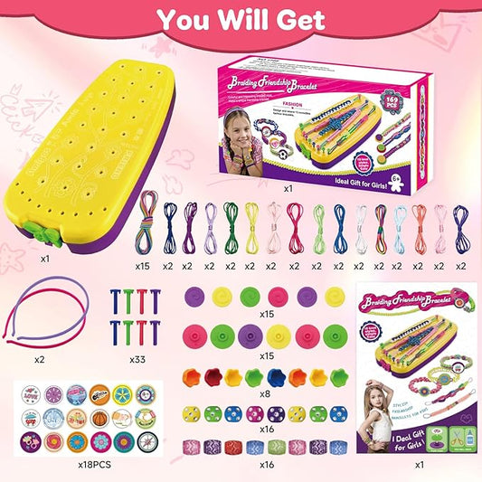 suu66 friendship bracelet making kit for kids girls 6-12 years old - diy craft kit for bracelets, headbands, keychains, creative birthday gifts (yellow)