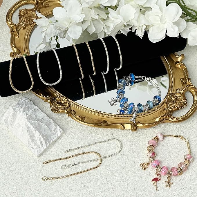 Exway 10 Pcs Snake Charm Bracelet Chain 6.5 Inch Gold and Silver Charm Bracelet Kit Snake Chain Bracelets Chain for Christmas DIY Women Jewelry Making Gifts