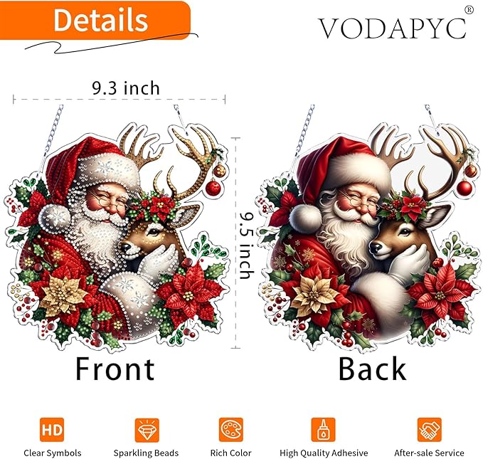 VODAPYC Christmas Santa Diamond Art Hanging Kit for Adults, DIY Double Sided Special Shaped Diamonds Art Window Pendant Ornament for Home Decor(Santa Claus-3)