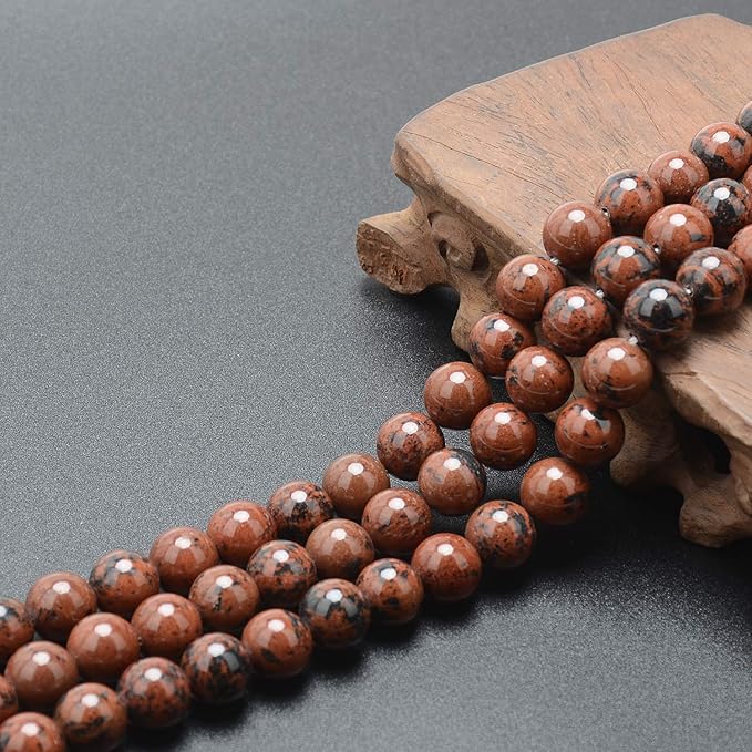 LPBeads 80Pcs Polished 10mm Round Natural Mahogany Obsidian Gemstone Loose Beads with Stretch Cord for Jewelry Making Bracelets