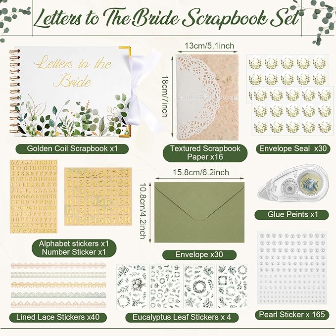 Humyoun Wedding Guest Book Letters to The Bride Scrapbook Wedding Memory Book Bridal DIY Blank Paper Scrapbook Photo Album Guest Sign with Pearl Stickers(8.5 x 7 Inch,Eucalyptus,Green)