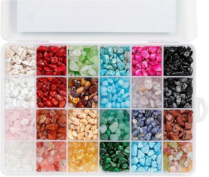 Incraftables 1000 Crystal Chip Beads for Jewelry Making – 24 Color Assorted Gemstone Chips (6–9mm) – Natural Stone Beads with Elastic Thread, Wire, Clasps, Jump Rings, Earring Hooks & Organizer