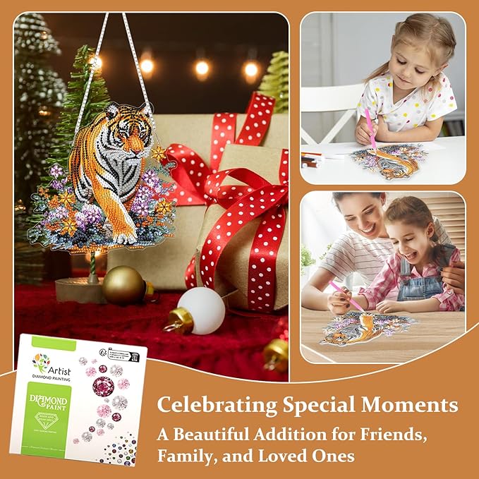 Lxmsja DIY Tiger Diamond Painting Hanging Ornament, Double-Sided Acrylic Lush Greenery Diamond Art Kit, Special Shaped Suncatcher Hanging Pendant Window Art Kit 8x8 inch