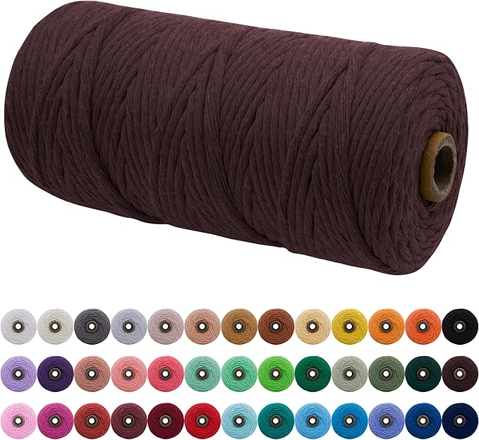 JeogYong Single Strand Macrame Cord 3mm x 109 Yards (328 Feet) Soft Cotton Rope Macrame Yarn 3 mm Macrame Cord, Macrame Supplies for Crafts Wall Hangings Plant Hangers Decorations (Brown)