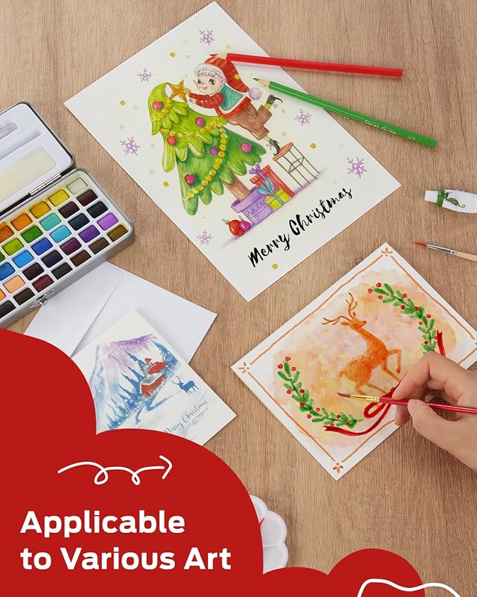Watercolor Cards and Envelopes Set - 50 Folded 5x7 Inch Blank Heavyweight Paper Cards (140lb/300gsm) with Matching Envelopes for DIY Greeting Cards, Festivals, and Events