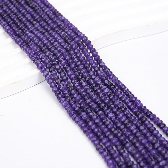 2 Strands Colored Purple Jade Beads for Jewerly Making, 3 * 4mm Faceted Rondelle Gemstone Crystal Beads for DIY Bracelet Necklace Crafts