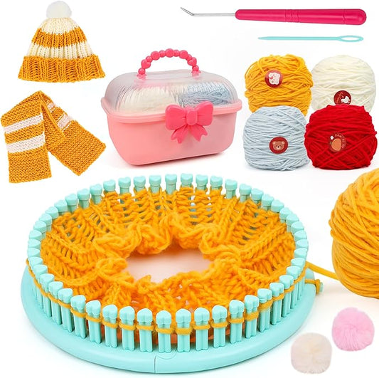 DPAPDI Knitting Loom Kit for Beginners, Creative Craft Toy for Girls Ages 7 8 9 10 11 12 with Storage Boxes Yarns Knitting Tools, Fantastic DIY Gifts Knit Hat Scarf