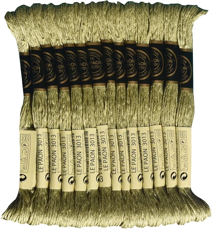 LE PAON Embroidery Floss, 14-Pack Six Strands 100% Long Staple Cotton Embroidery Thread, 8.7-Yard，Color Number：3013, Light Khaki Green
