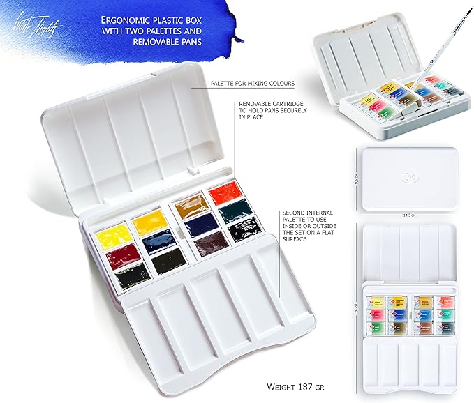 White Nights Professional Watercolor Set – 12 Full Pans of Extra Fine Artist-Grade Pigments, Vibrant Lightfast Colors, Portable Durable Plastic Box by Nevskaya Palitra