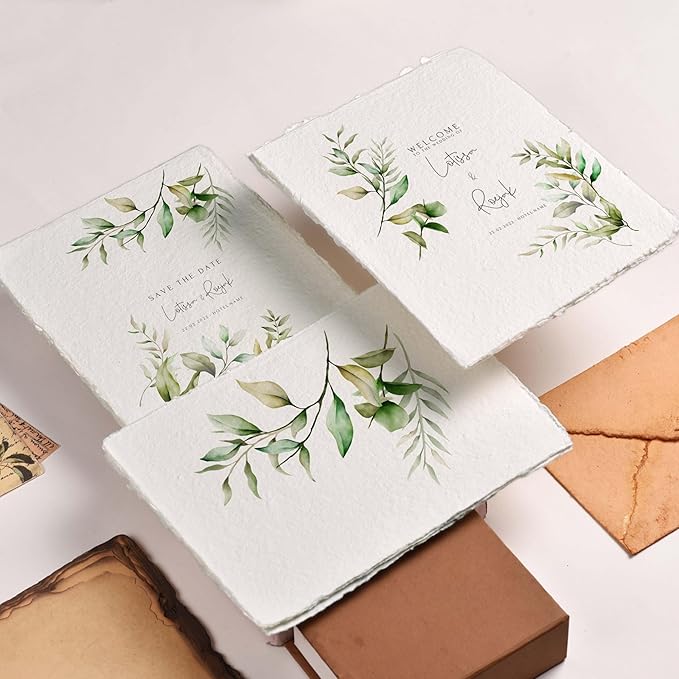 50 Sheets - Rough/Textured Watercolor Paper - 6 X 4 inches(150GSM) - Handmade/Deckle Edge Paper Made from Virgin Egyptian Cotton - Off-White by Leather Village